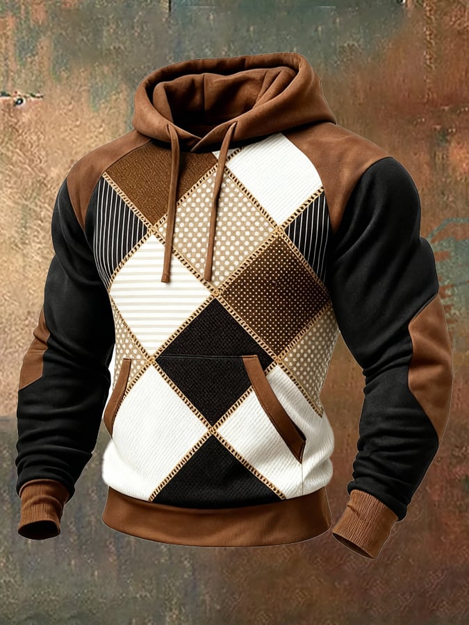 para hombre retro Distressed en bloques de color Print casual de manga larga Sweacamiseta