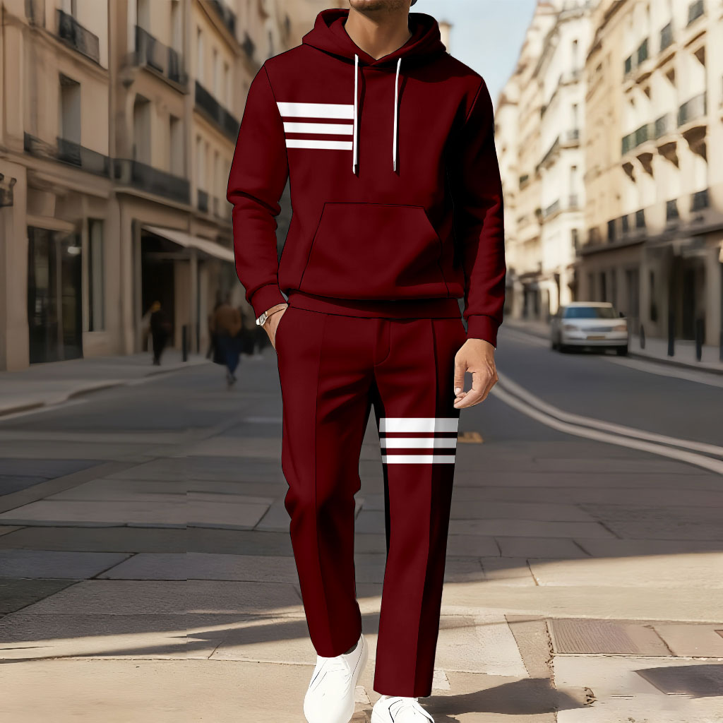 Conjunto de dos piezas casual Color Matching estampado de manga larga sudadera con capuchas sudadera & Trousers para hombre