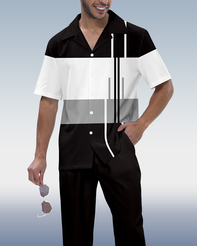 Camisa en bloques de color estampado de manga corta Walking Suit 926 para hombre