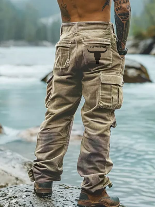 Vintage tejido para exterior Multi-bolsillo Overalls para hombre