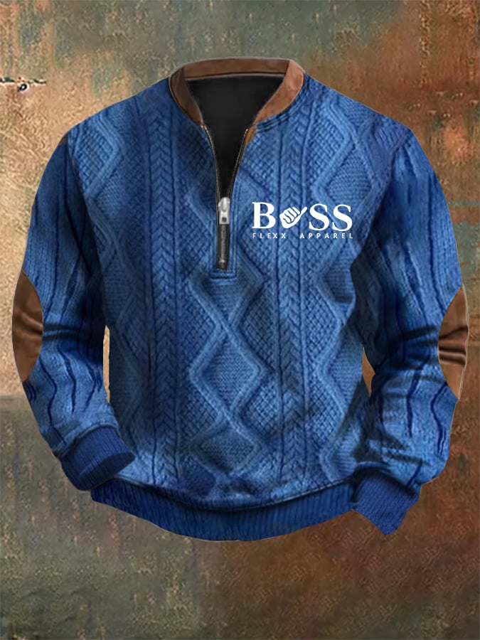 Sudadera retro Letter Design jacquard Fabric cierre Neck para hombre