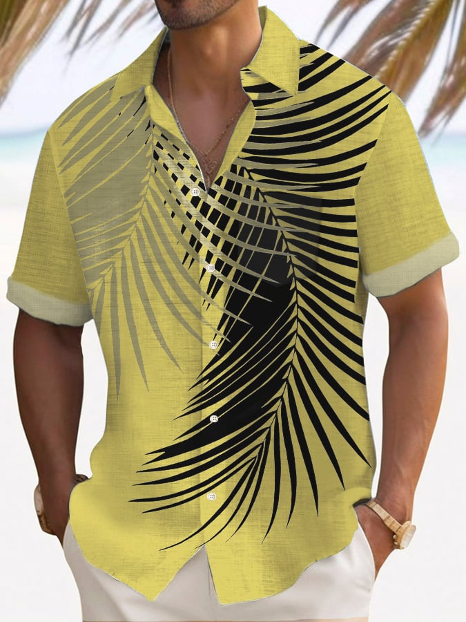 Camisa Art Hawaiian de manga corta Pockets para hombre