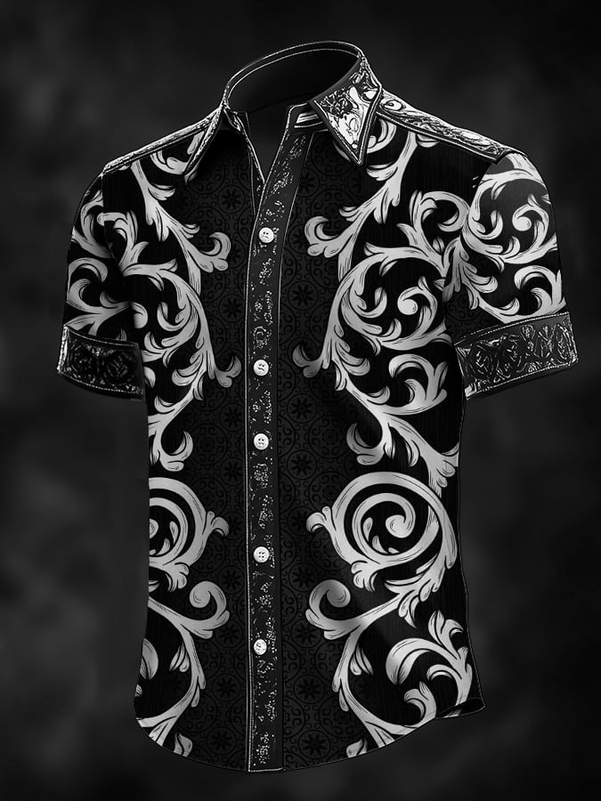 para hombre retro Baroque Print Dark camisa