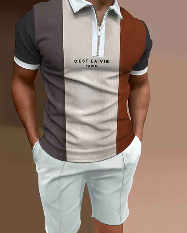 Conjunto de dos piezas camisa polo colorblock rayas para hombre