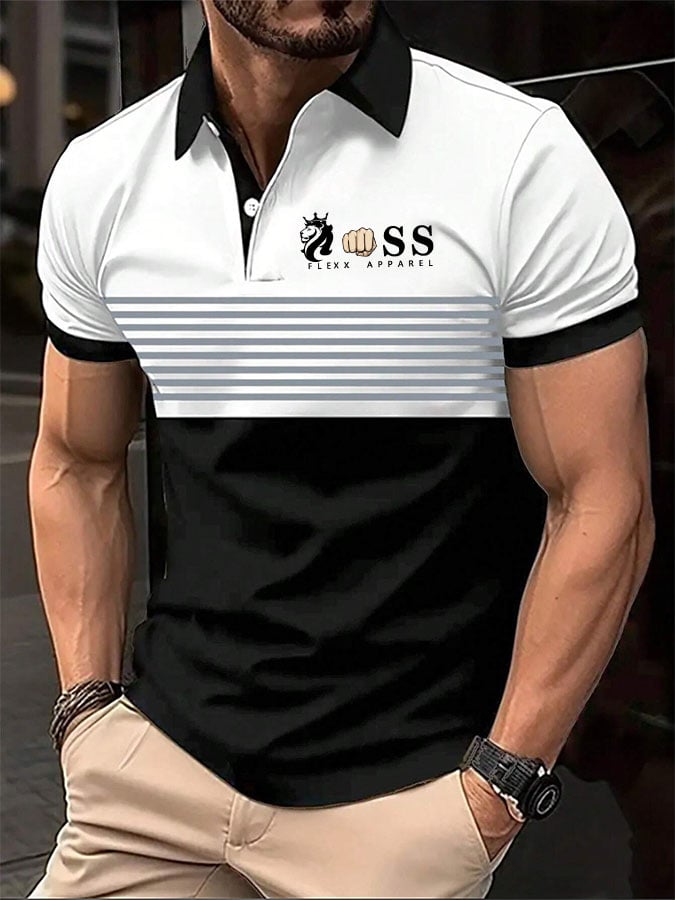 Camisa polo casual a rayas Letter para hombre