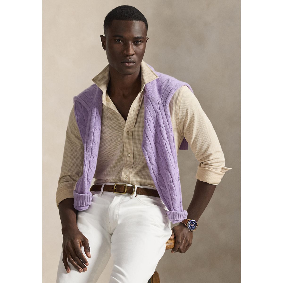 Plaid Jersey Spread-Collar Shirt - 4