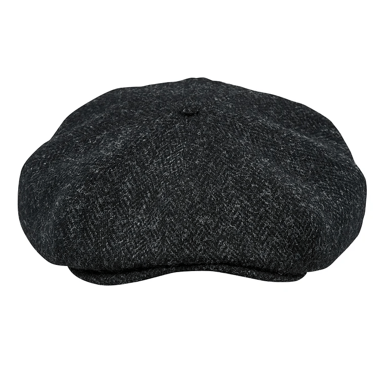 Gorras Genuine Scottish Harris Tweed 8 Panels Man lana Large Crown BLACK