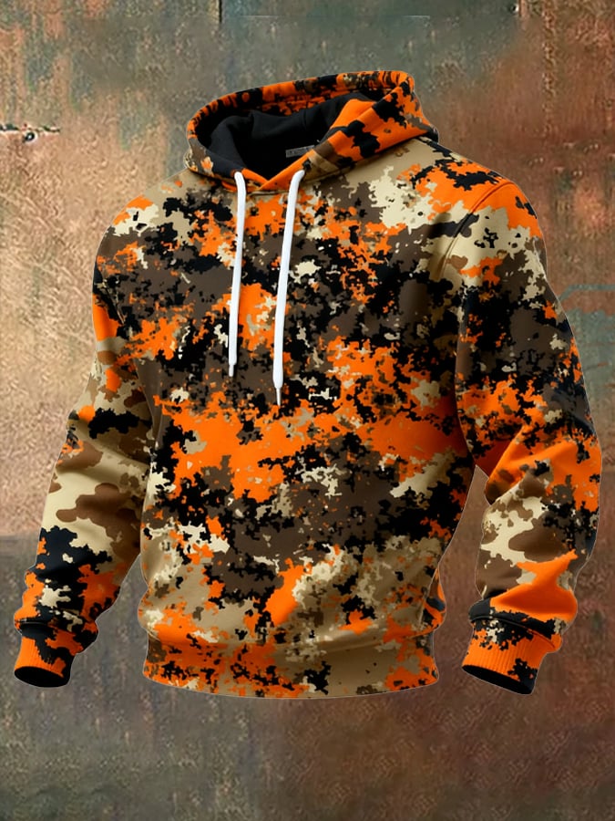 Sudadera retro desgastado en bloques de color camuflaje estampado casual de manga larga para hombre