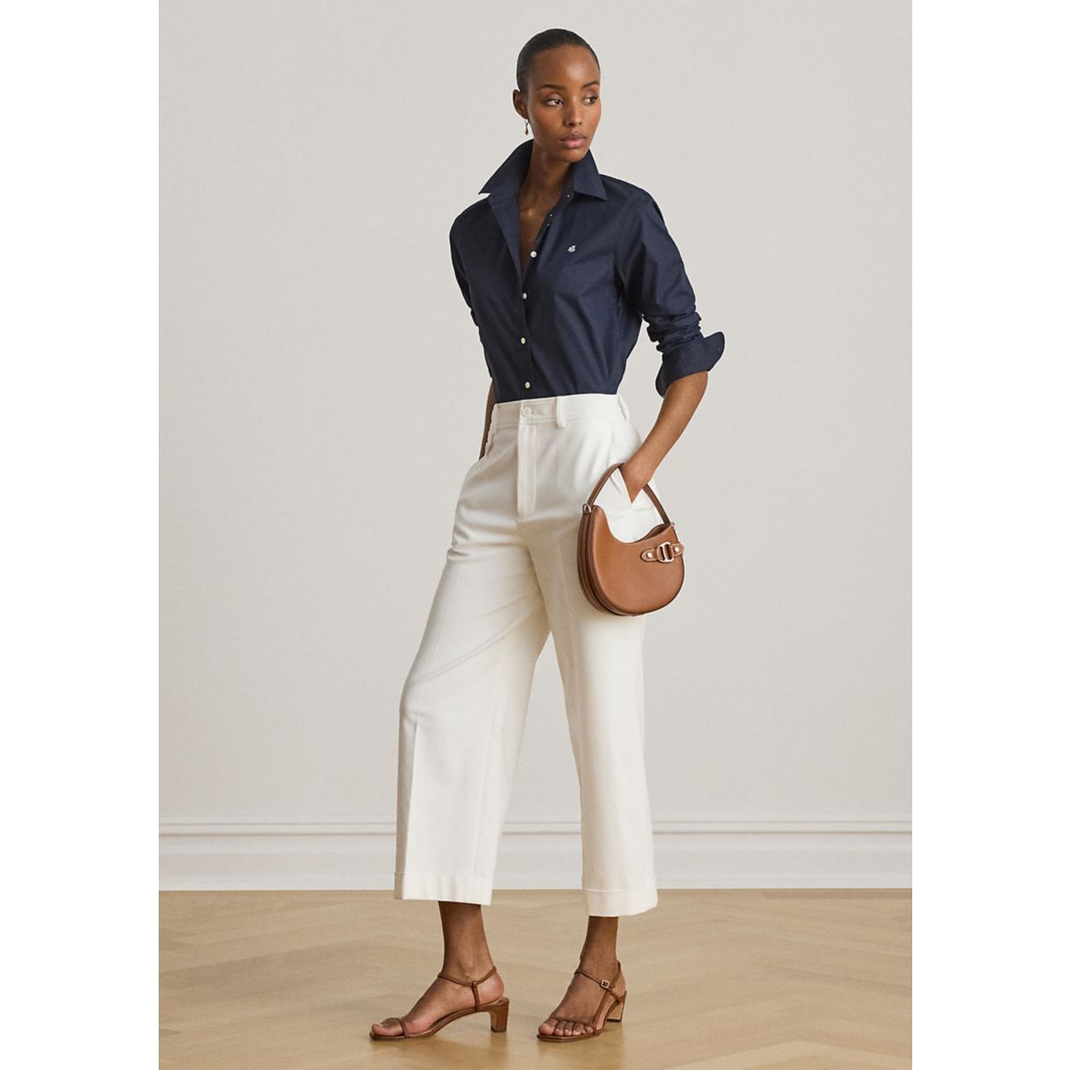 Double-Faced Stretch Cotton Cropped Pants - 4