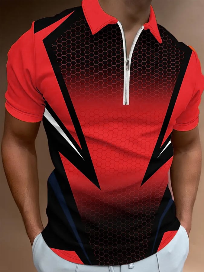 Camisa polo casual en bloques de color con cierre para hombre