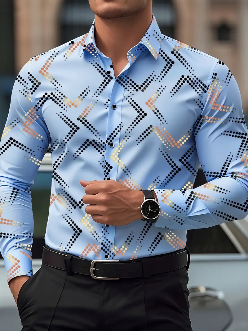 Camisa Street Style ejecutivo casual estampado de manga larga para hombre