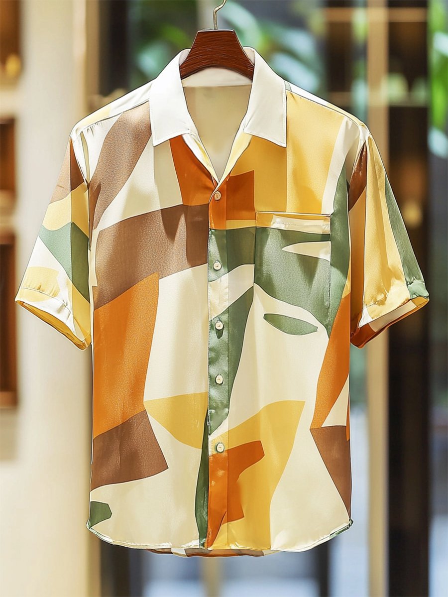 Camisa satén Luxe de manga corta con botones para hombre