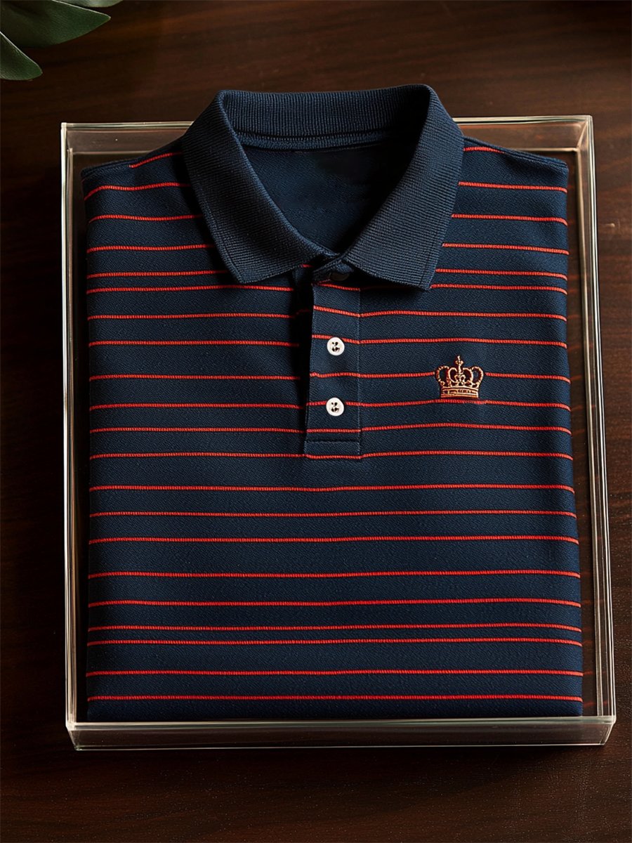 Camisa polo ejecutivo casual a rayas Button de manga corta para hombre