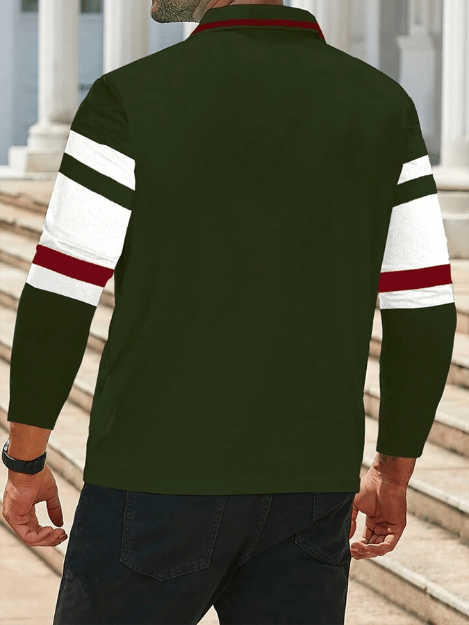 Camisa polo a rayas ejecutivo casual de manga larga para hombre