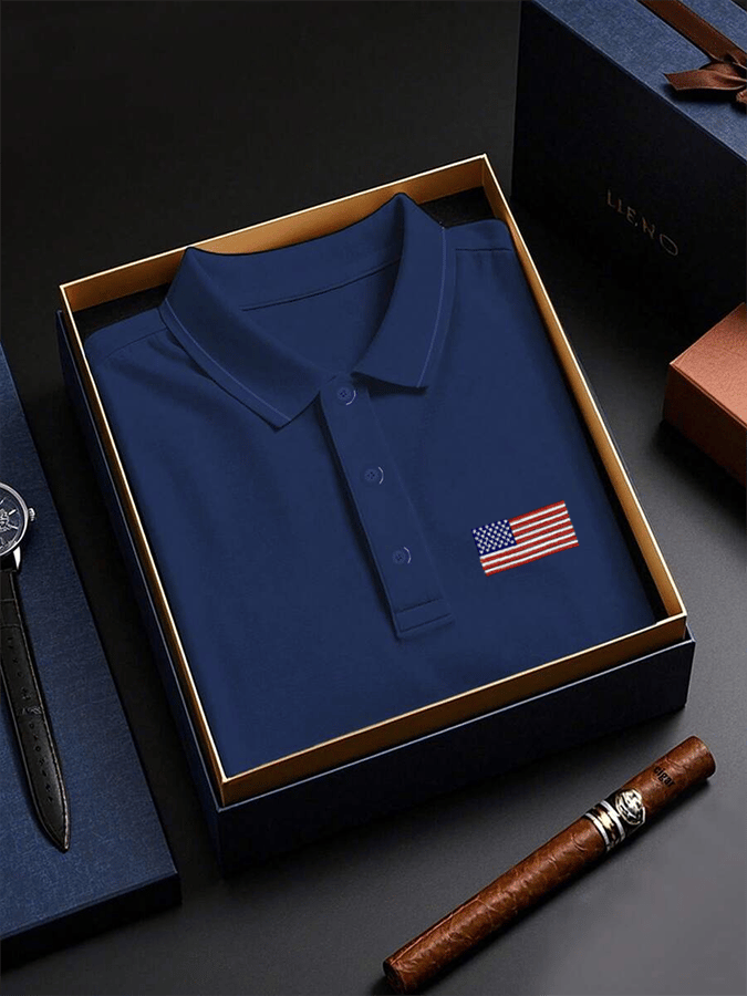 Camisa polo American Flag Independence Day estampado casual para hombre