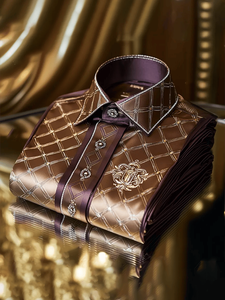Camisa satén Luxe estampado de manga corta Button para hombre