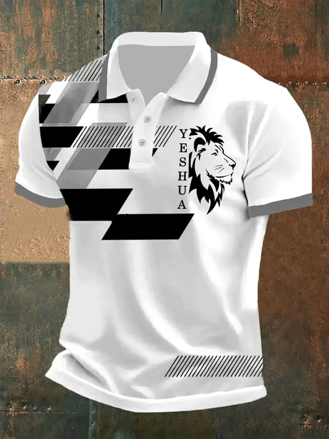 Camisa polo retro Faith casual estampado para hombre