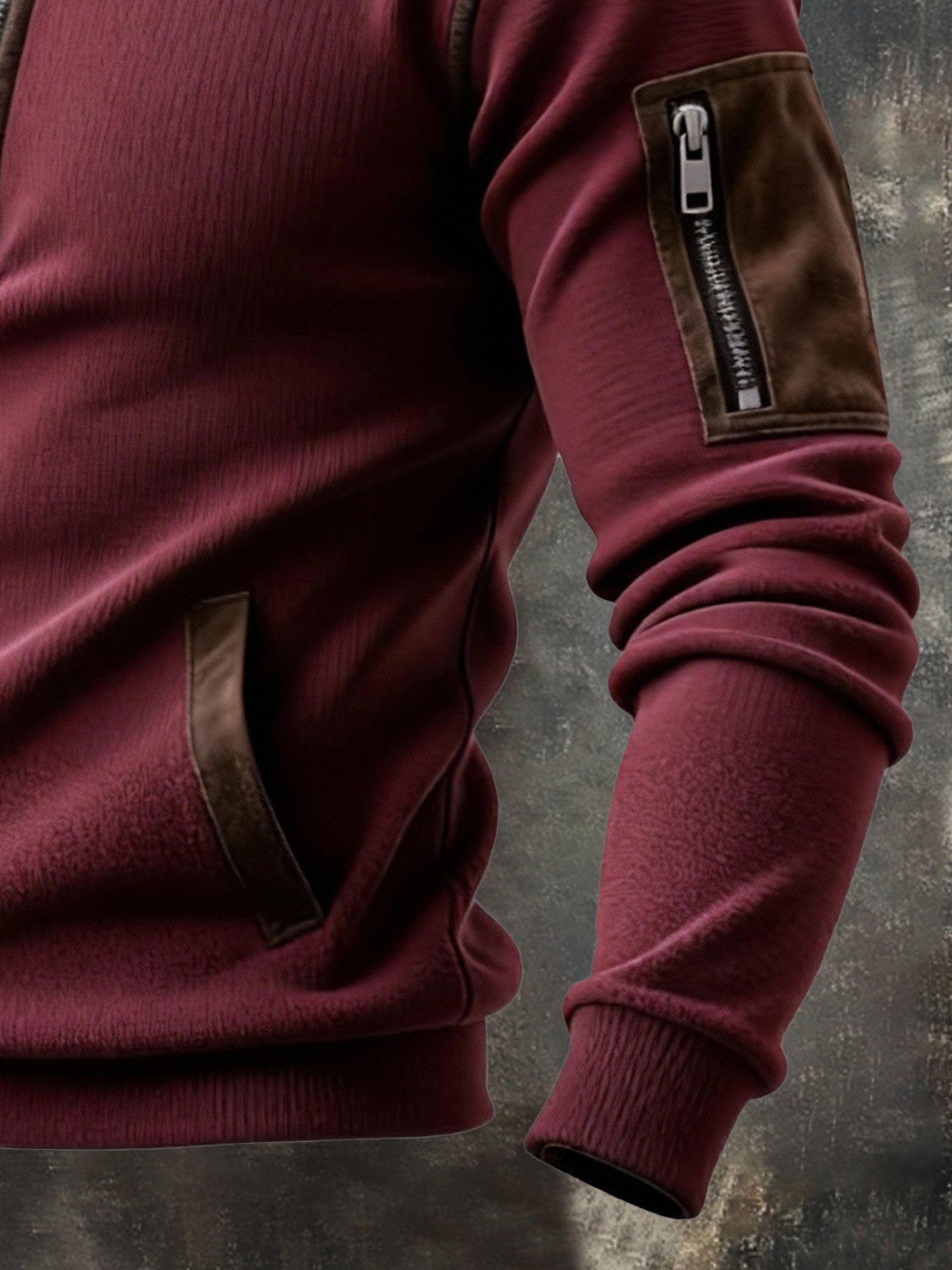 Sudadera vintage gamuza Patchpara trabajo Comfortable Color-Block con cierre para hombre