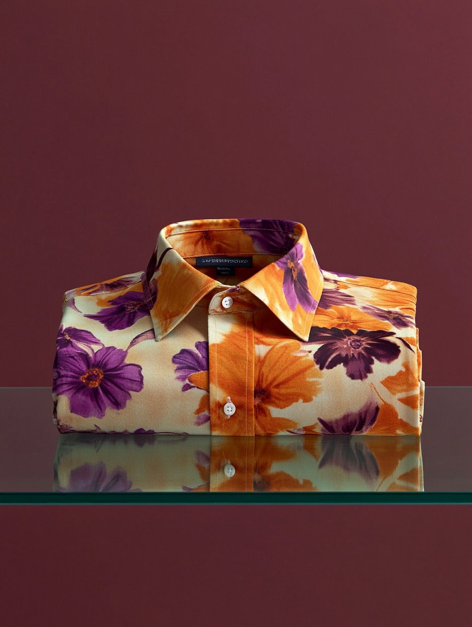 Camisa ejecutivo casual floral solapa de manga corta para hombre