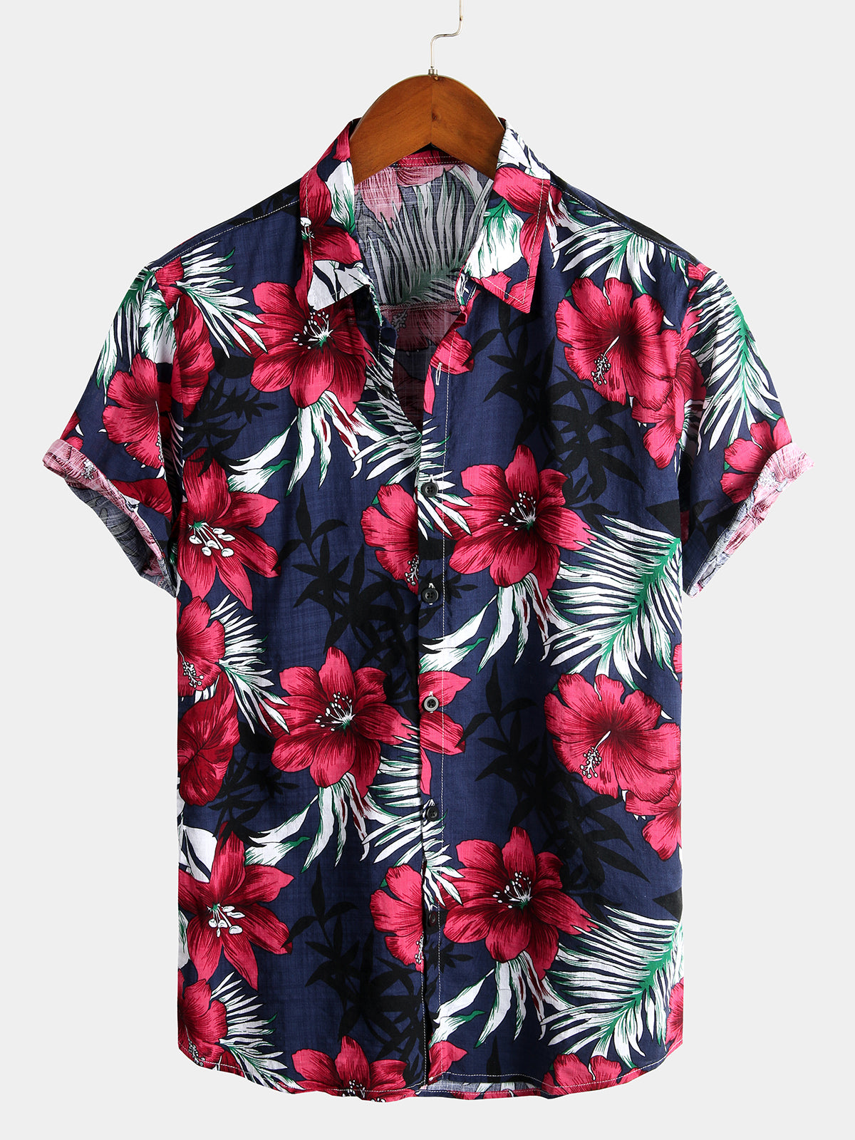 Camisa Flower Tropical Hawaii de algodón de manga corta para hombre
