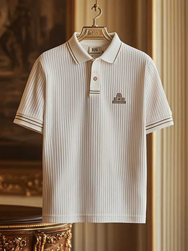 Camisa polo ejecutivo rayas Logo con botones de manga corta para hombre