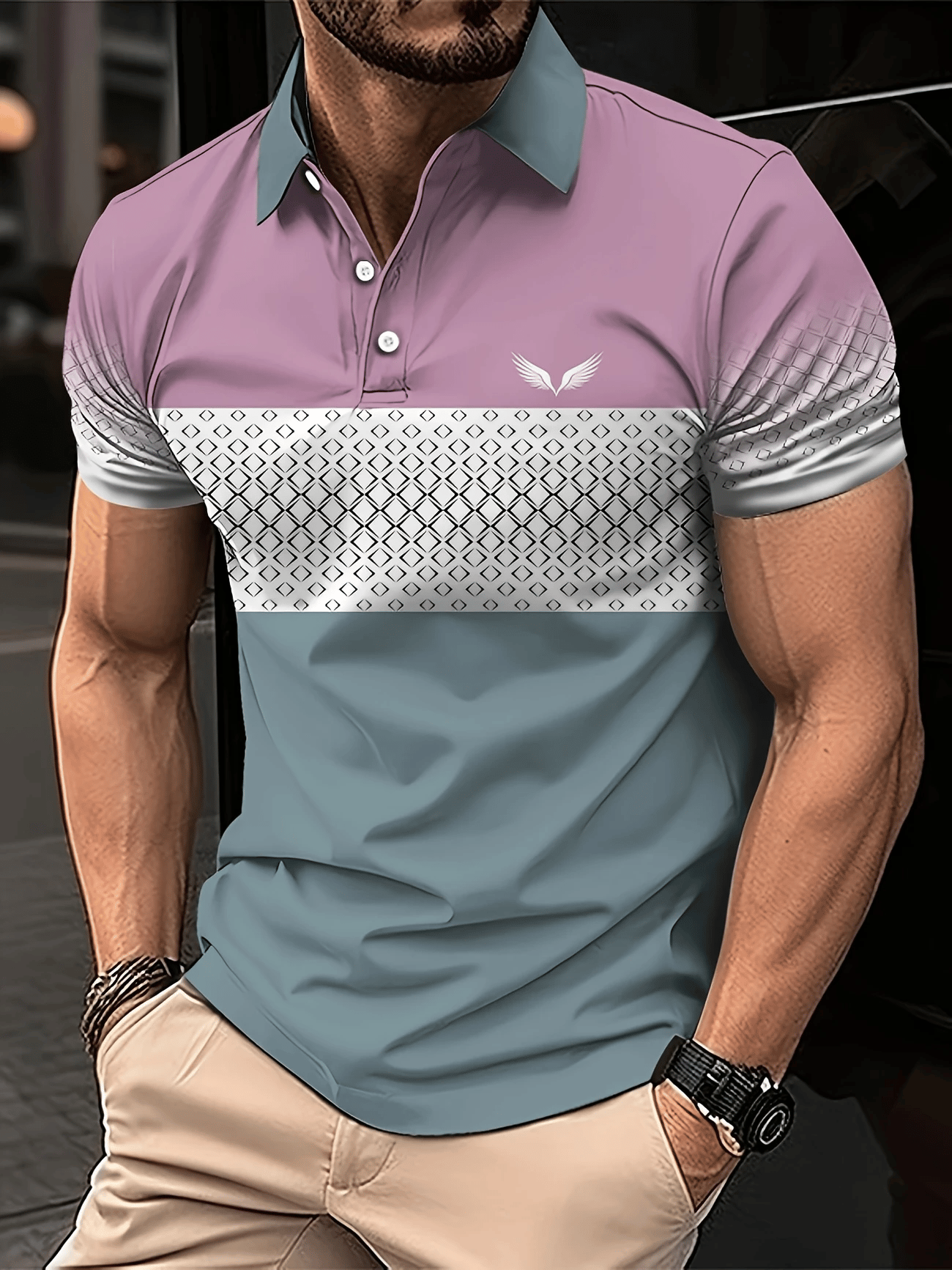 Camisa polo ejecutivo Logo con botones de manga corta para hombre