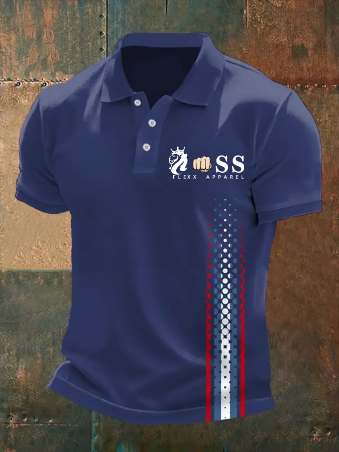 Camisa polo retro Letter estampado casual para hombre