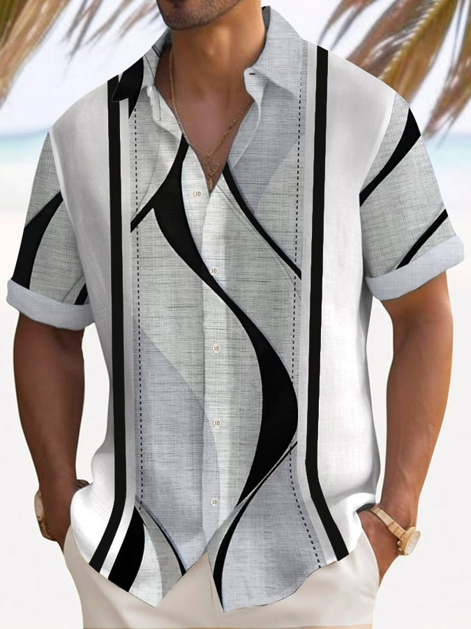 Camisa Trendy estampado Lapel de manga corta