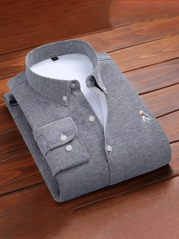 Camisa Thick de algodón bordado de manga larga ejecutivo para hombre