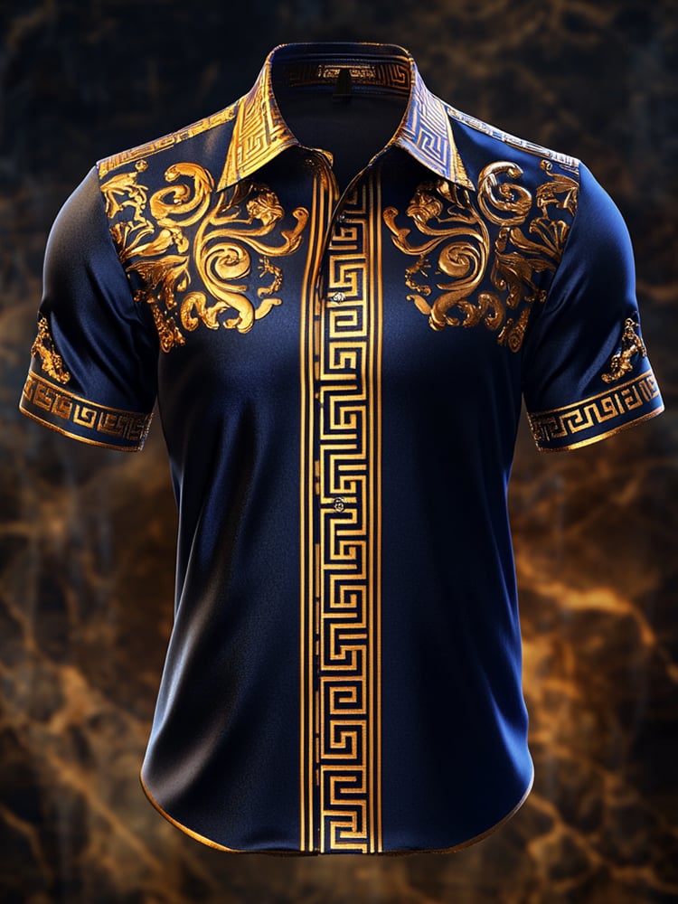 Camisa satén Luxe estampado de manga corta Button para hombre