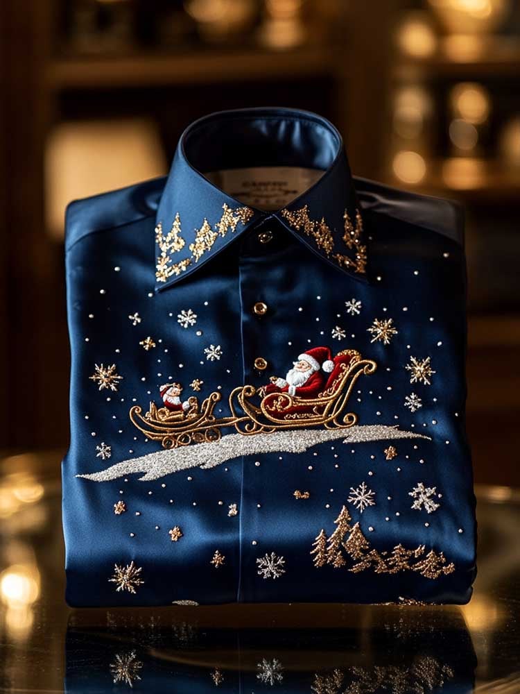 Camisa Christmas satén Luxe de manga larga con botones para hombre