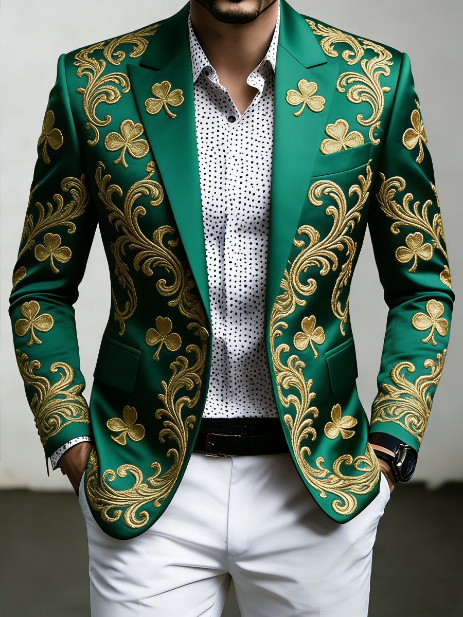 Chaqueta de lujo St. Patrick's Day Shamrock estampado Suit para hombre