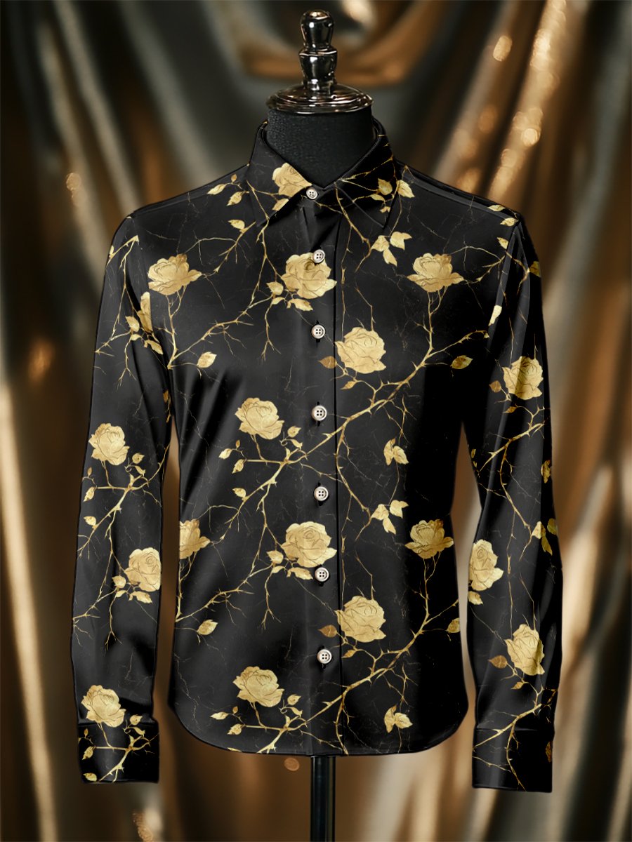 Camisa seda Rose de lujo ejecutivo de manga larga para hombre