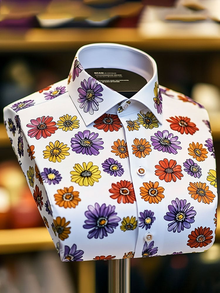 Camisa ejecutivo de lujo floral estampado de manga corta para hombre