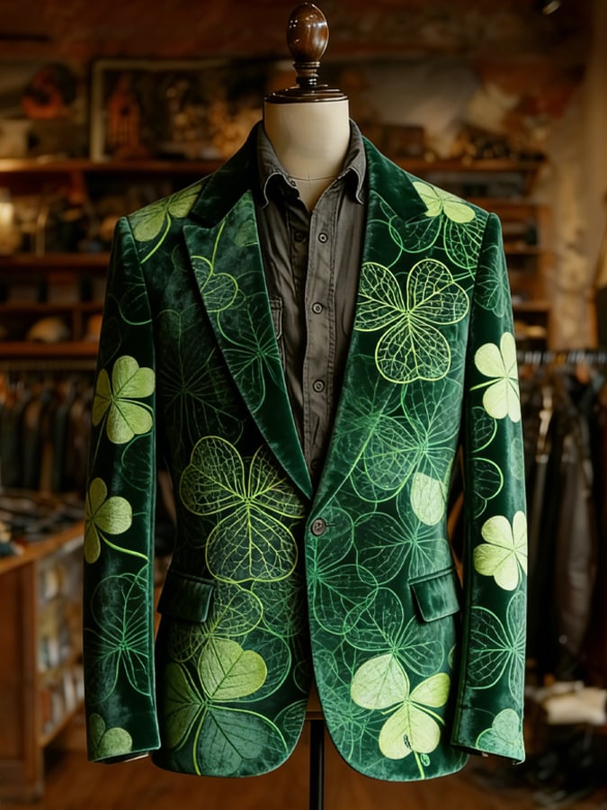 Chaqueta retro St. Patrick's Day terciopelo casual Suit para hombre