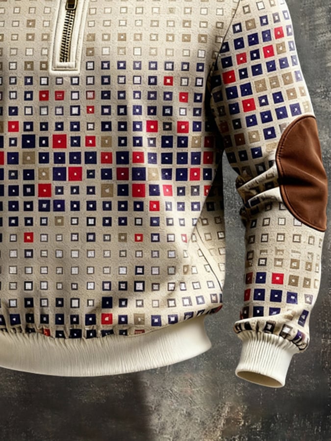 Sudadera retro en bloques de color estampado Color-Blocked con cierre para hombre