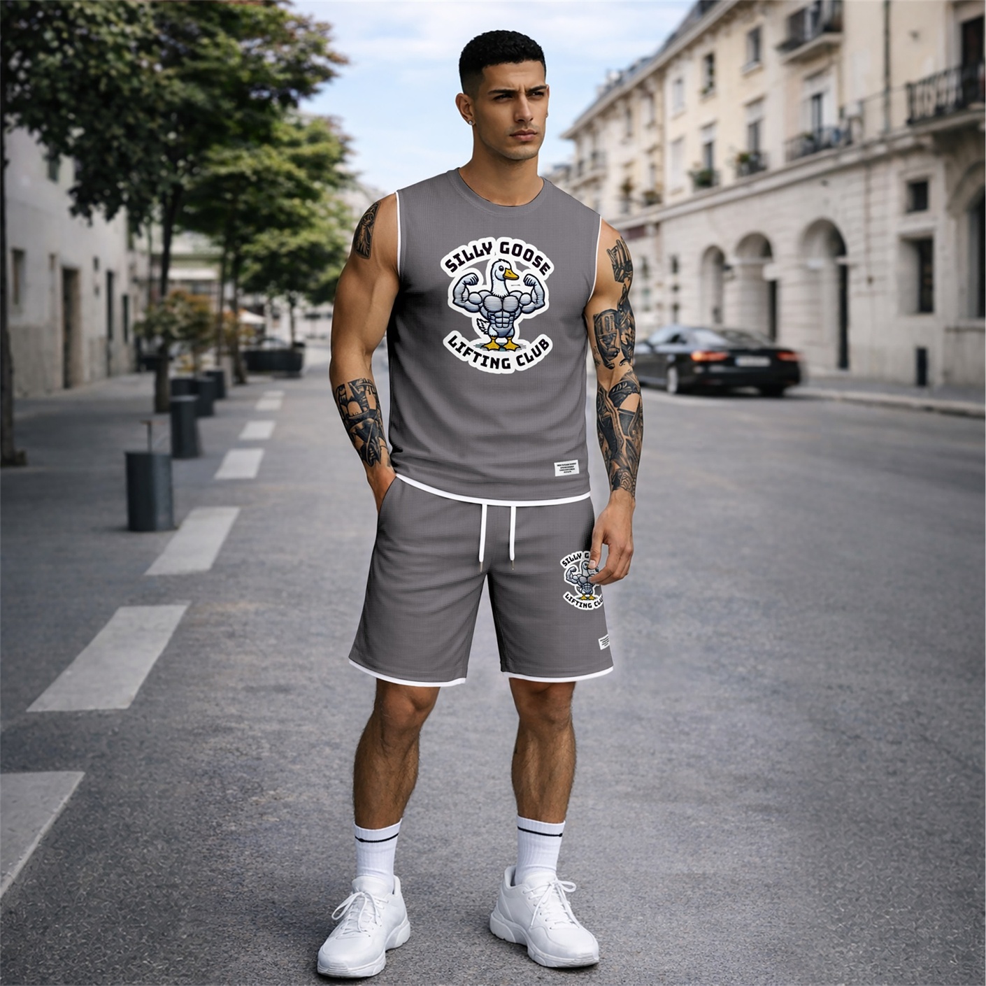Shorts casual 2 Piece Outfit Graphic Tank Top and Set, Sleeveless Summer Matching Clothes, Regular Fit Streetwear Set for Men, suave Lightweight de moda Outfit for Travel and Weekend Wear para hombre