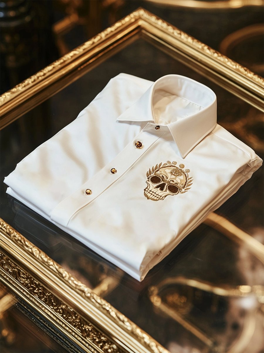 Camisa ejecutivo Skull casual de manga larga para hombre