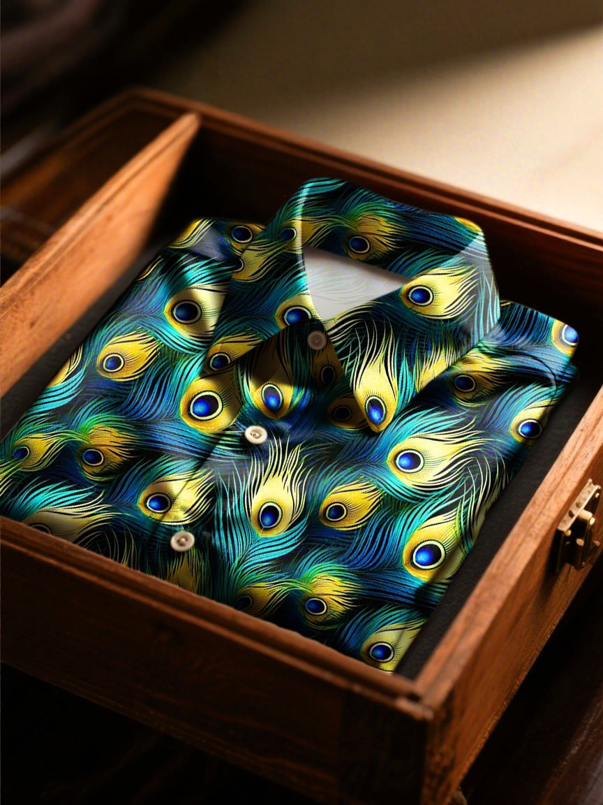 Camisa satén floral de lujo de manga larga con botones para hombre
