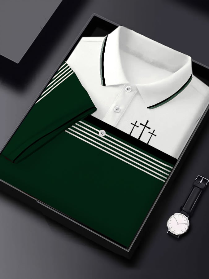 Camisa polo retro Faith casual estampado de manga corta para hombre