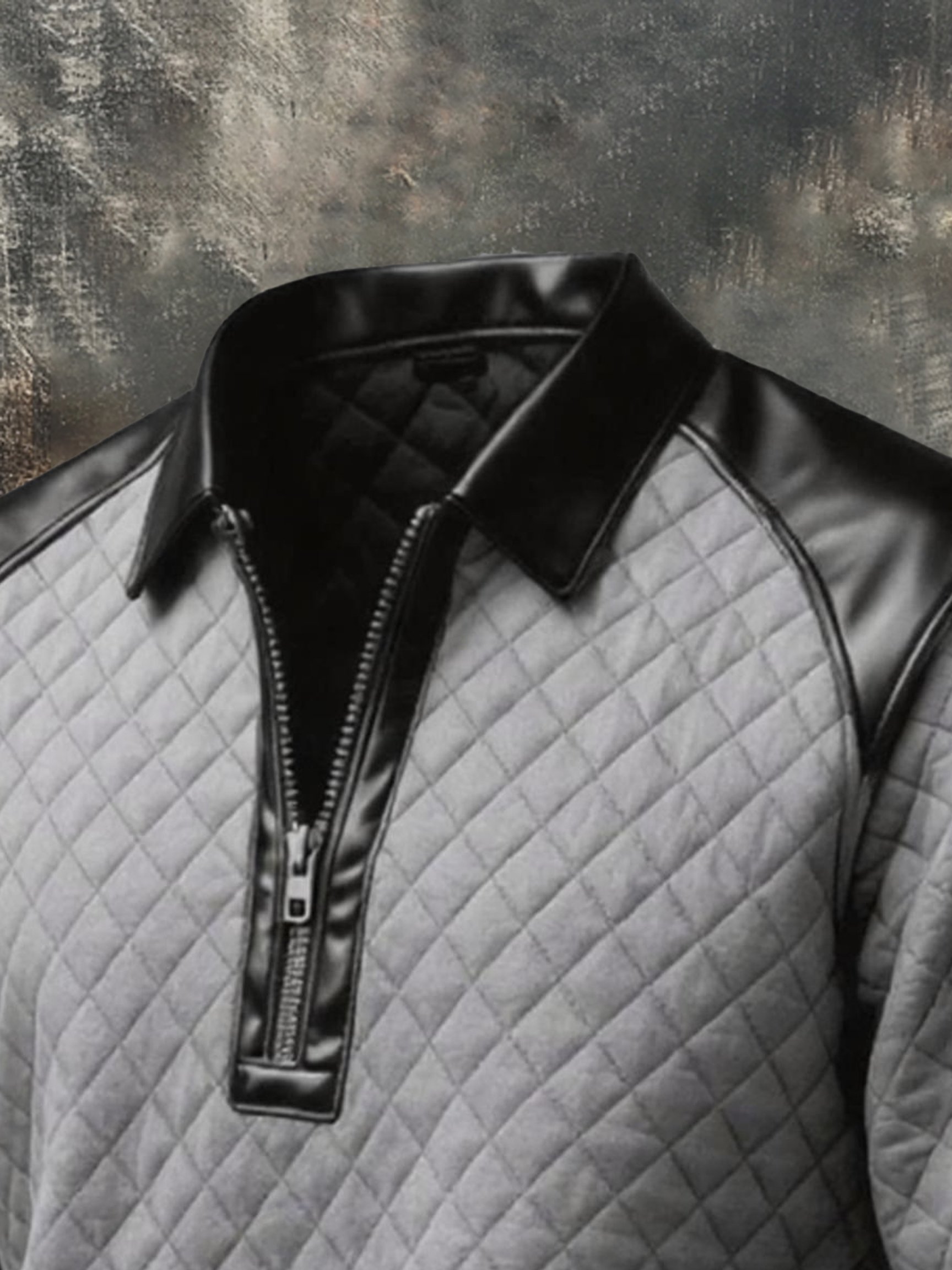 Sudadera vintage-Style texturizado cuero Paneling Comfortable con cierre para hombre