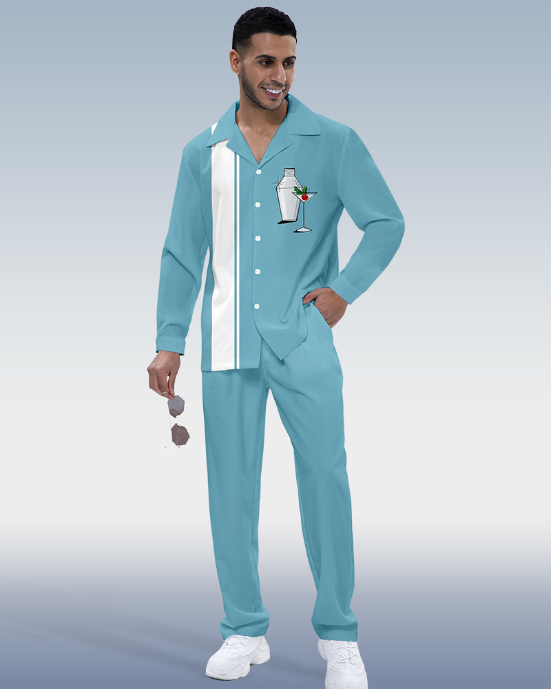 Camisa a rayas estampado de manga larga Walking Suit 605 para hombre