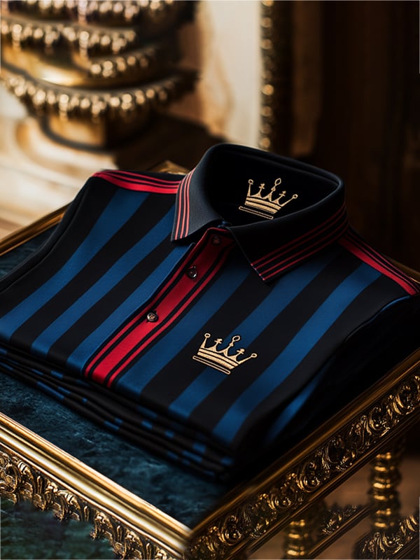 Camisa polo ejecutivo rayas Logo con botones de manga corta para hombre