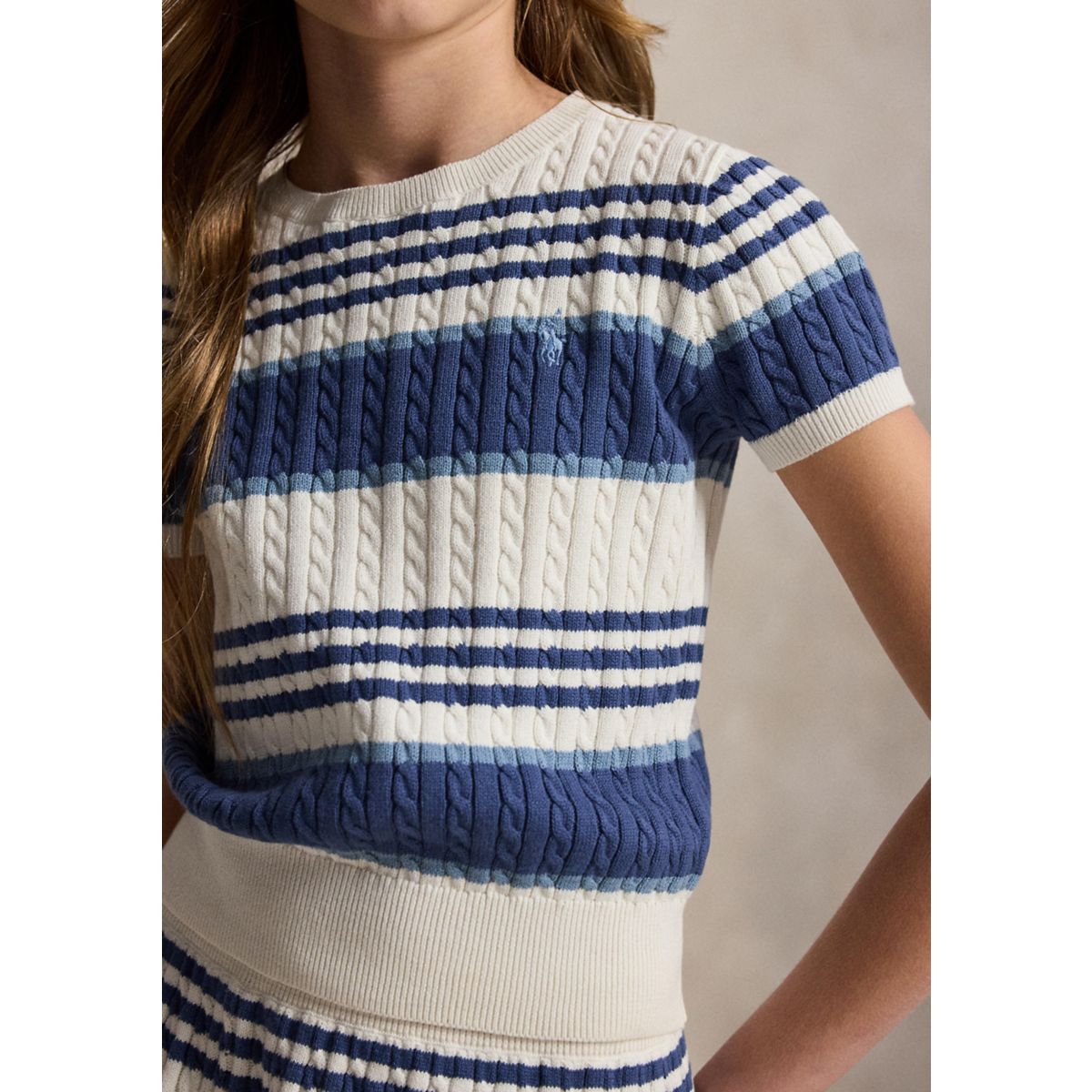 Girls 7-16 Striped Cable Cotton Sweater & Skirt - 2