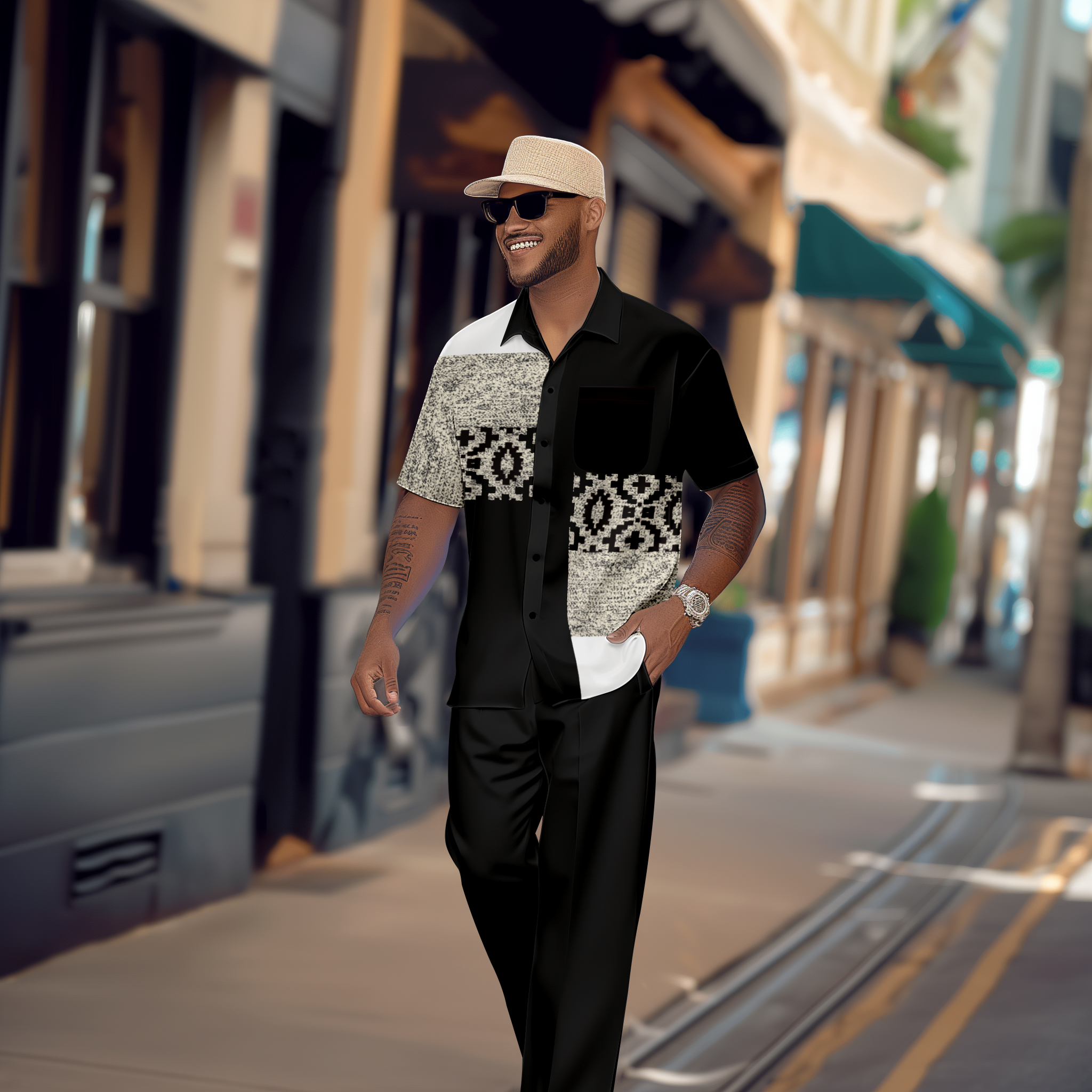 Camisa Gradient estampado de manga corta Walking Suit 1080 para hombre