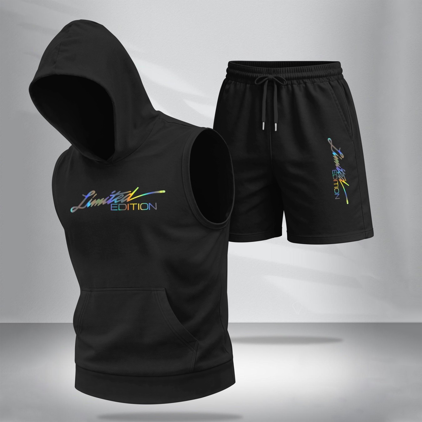 Sudadera con capucha Summer Sleeveless Set – “Limited Edition” estampado, casual holgado Fit shorts, Summer Streetwear, TikTok Trending Outfit, Lightweight & Comfortable para uso diario Wear para hombre