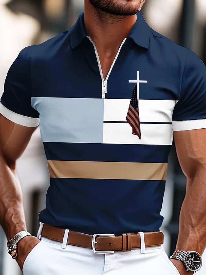 Camisa polo Flag Cross estampado para hombre