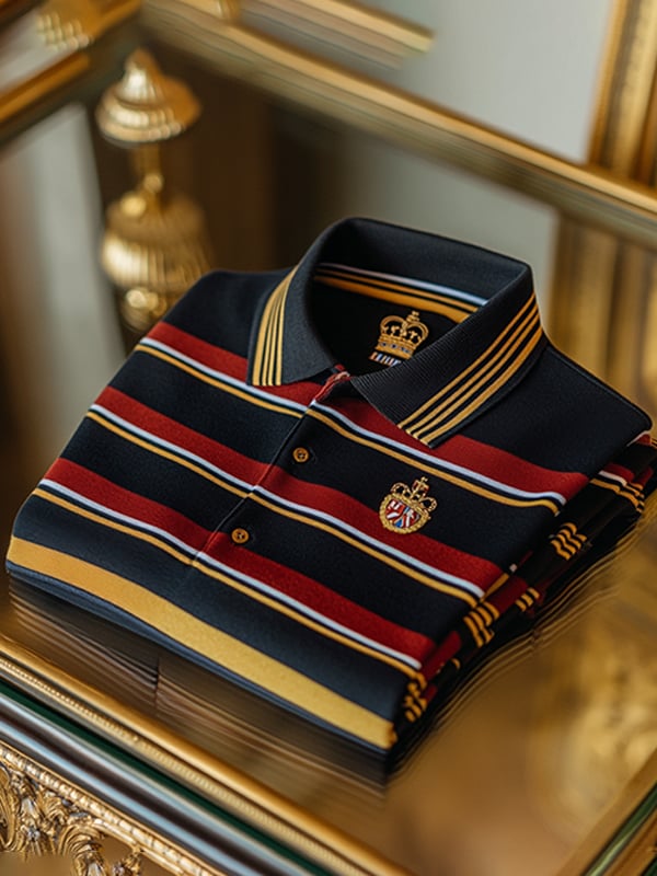 Camisa polo retro ejecutivo rayas estampado de manga larga para hombre
