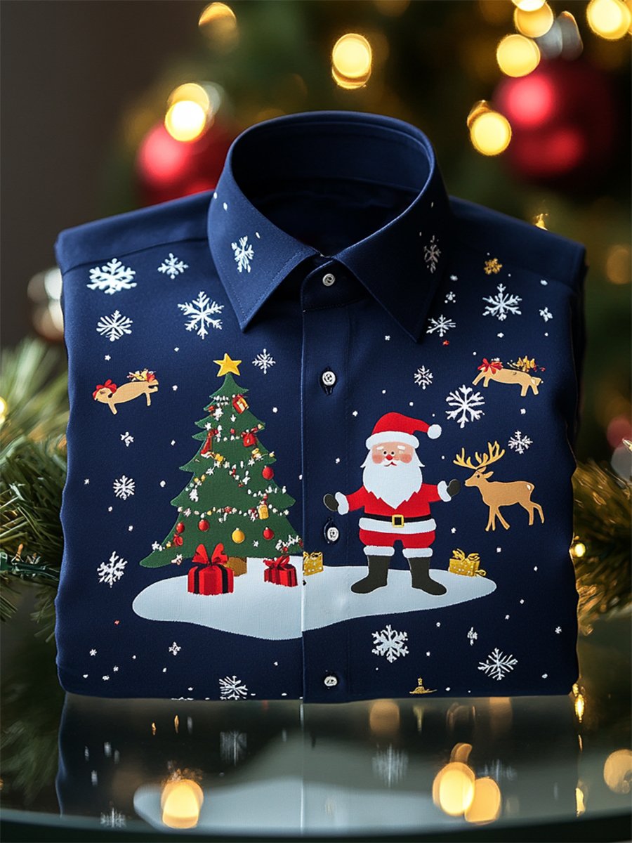 Camisa Luxurious satén Christmas de manga larga para hombre