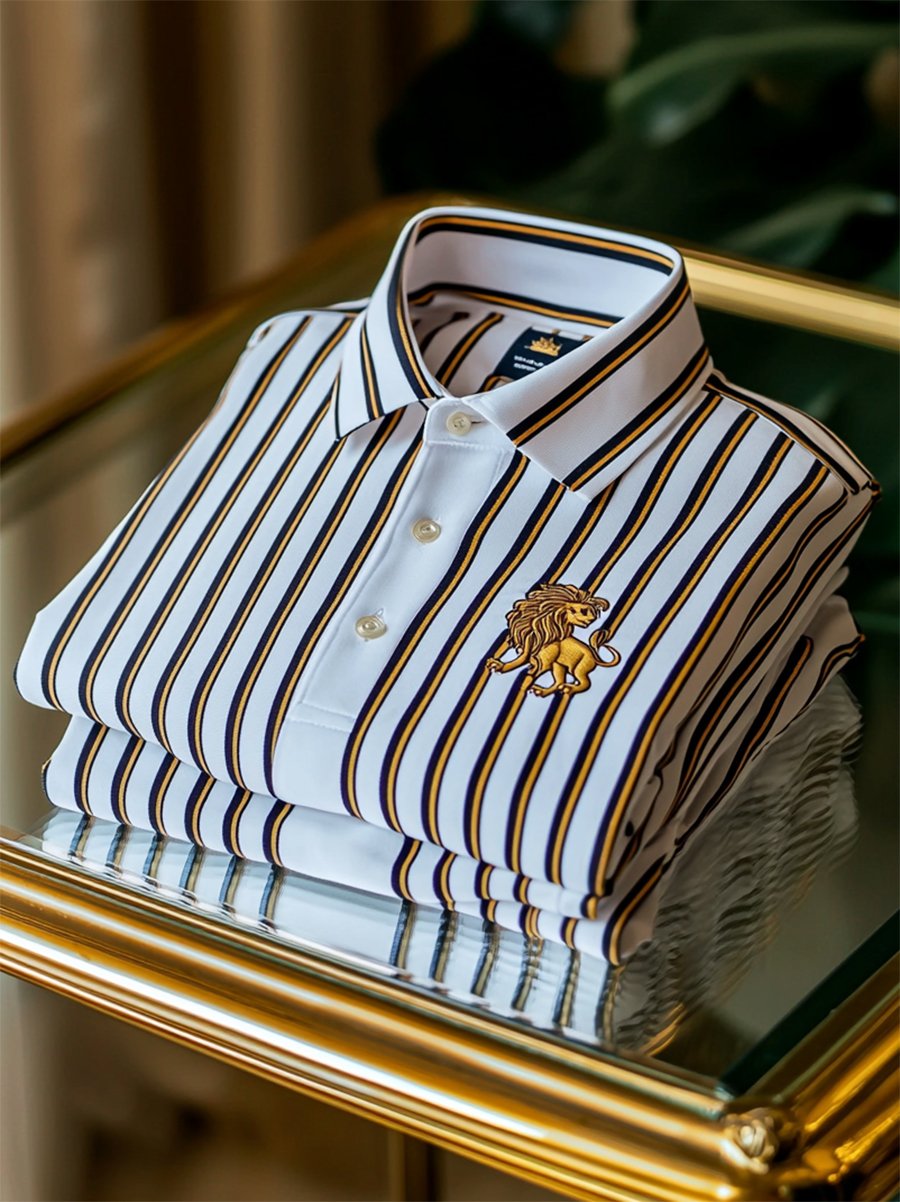 Camisa polo ejecutivo casual a rayas Button de manga corta para hombre